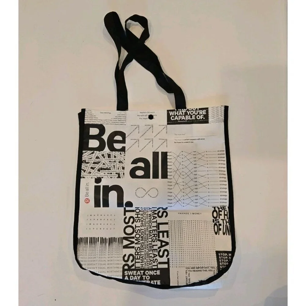 Lot Of 7‎ Lululemon Large Tote 5 Black 2 White 1 Be All In Black White 14x16x6